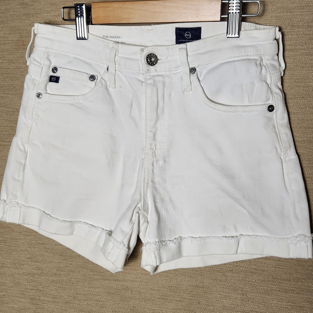 AG Adriano Goldschmied The Hailey White Denim Slim Cut-Off Shorts Size 24R.